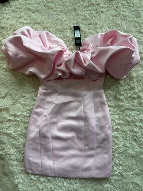 Fashion Nova Light Pink Strapless Ruffle Mini Dress